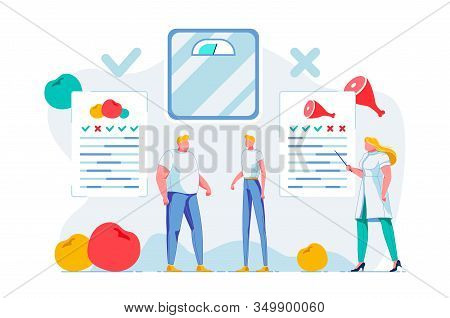Nutritionist Consultation Flat Vector Illustration. Female Dietitian Explaining Healthy Nutrition Pr