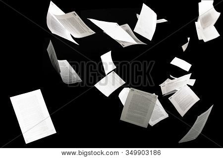 Many Flying Business Documents Isolated On Black Background Papers Flying In Air In Business Concept