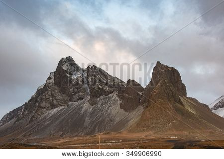 Eystrahorn Mountain In East Iceland On A Stormy Winter Day