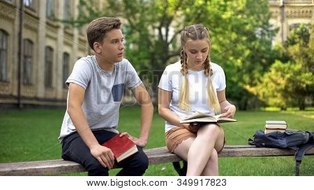 Tired Teenagers Preparing For Exams, Exhausted From Reading, Studentship