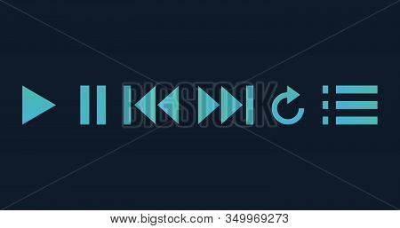 Media Player Blue Buttons Set For Apps Or Web. Stock Vector Illustration Isolated On Blue Background