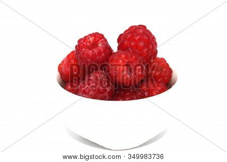 Raspberries Isolated On White Background, Close-up. Raspberry Berry Close-up On A White Background. 