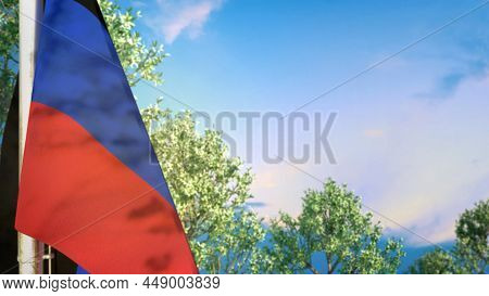 Donetsk Peoples Republic Hanging Flag With Trees And Sky For Any Holiday - Object 3d Rendering
