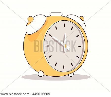 Desktop Retro Alarm Clock With Call. Classic Timer Isolated On White Background. Clock Face With Arr