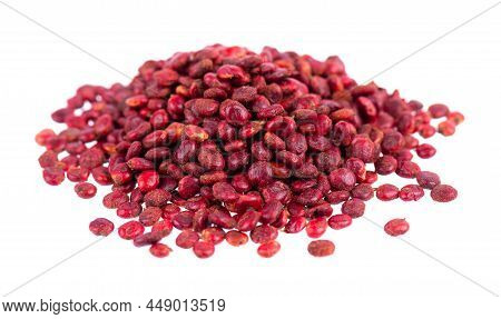 Sumac Seeds Isolated On White Background. Whole Dry Rhus Berry.