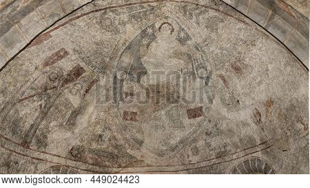 The Solemn Choir In Skurup Church With A A Big Medieval Mural Depicting Christ In Majesty, The Panto