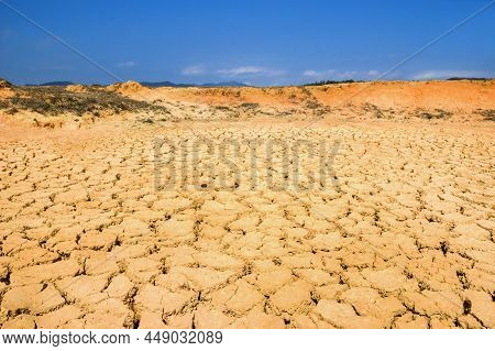 Dry Landscape Of Bomb Craters Field In Xieng Khouang Province, Laos. One Of The Most Heavily Bombed 