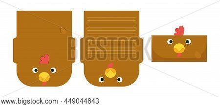 Cute Lovely Hen Letter Writing Stationery Paper Laser Cutting Card Template. Animal Design For Greet