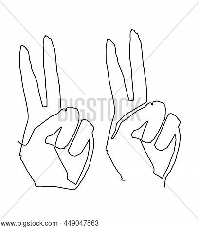 Stylization Of A Male Hand With Two Fingers Up, The Sign 