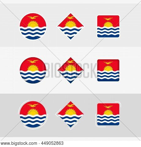 Kiribati Flag Icons Set, Vector Flag Of Kiribati. Three Versions Of Icon.