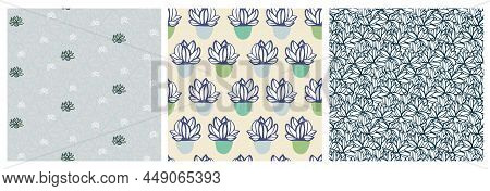 Cactus Seamlees Pattern Set For Summer Background