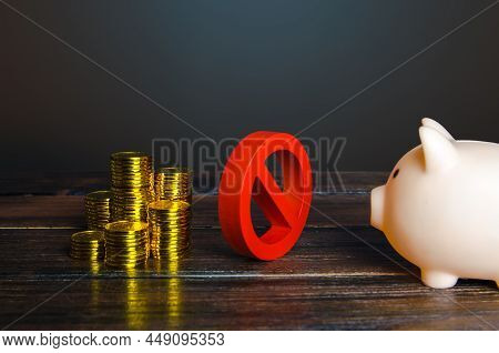 Piggy Bank Looks At Forbidden Money. Temporary Freezing Of Assets, A Ban On Management Of Savings An