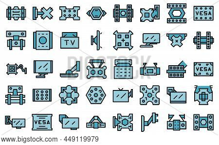 Tv Mount Icons Set Outline Vector. Wall Bracket. Arm Panel
