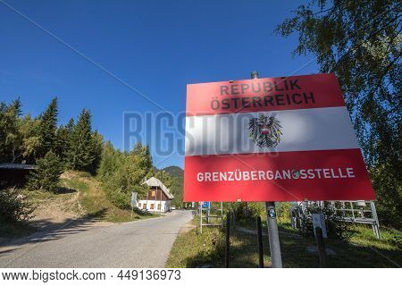 Pavlic, Austria - September 14, 2021: Coat Of Arms Of Austria On A Roadsign Indicating An Austrian B