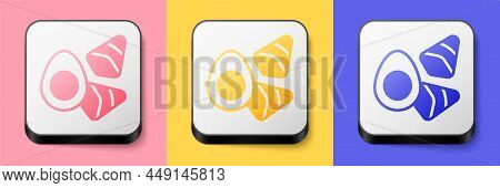 Isometric Chicken Egg With Vegerables Icon Isolated On Pink, Yellow And Blue Background. Square Butt