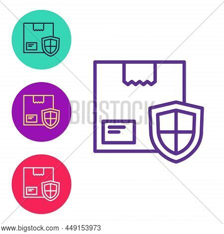 Set Line Delivery Security With Shield Icon Isolated On White Background. Delivery Insurance. Insure