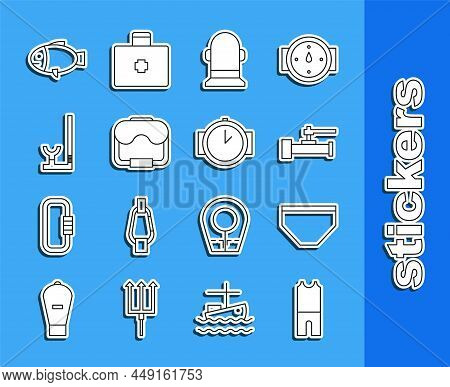 Set Line Wetsuit For Scuba Diving, Swimming Trunks, Industry Metallic Pipes And Valve, Buoy, Diving 