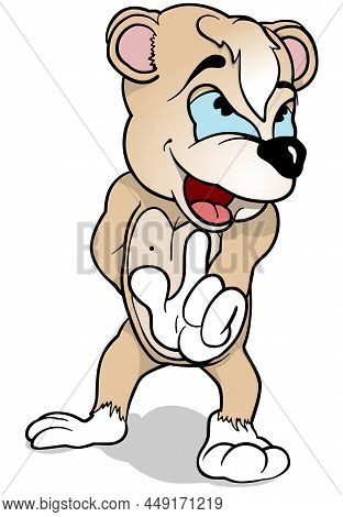 Blue-eyed Cute Teddy Bear Talking With Raised Finger On His Hand From Front View - Colored Cartoon I