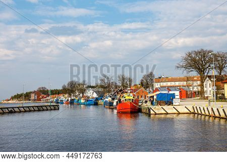 Poland, Mrzezyno - April 05, 2019: Rega River Estuary In Mrzezyno Town On The Baltic Sea Coast