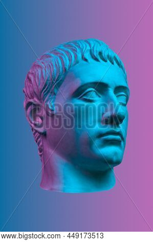 Blue Purple Gypsum Copy Of Ancient Statue Of Germanicus Julius Caesar Head For Artists Isolated On C