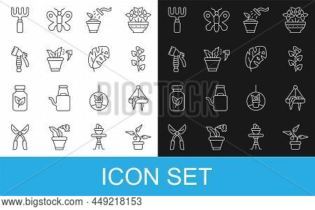 Set Line Plant In Pot, Hanging, Ivy Branch, Spraying Plant, Water Spray Bottle, Garden Rake And Trop