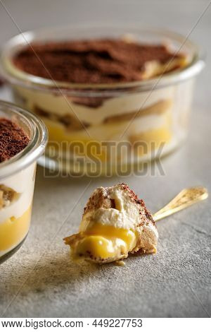 Tiramisu. Dessert With Cream For Breakfast. High Quality Photo