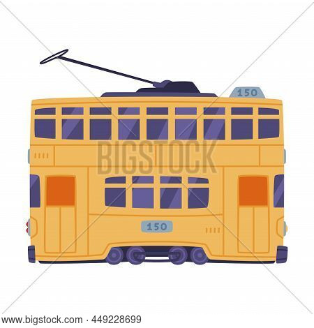 Chinese Tram Or Streetcar As Train Running On Tramway Track On Public Urban Street Vector Illustrati