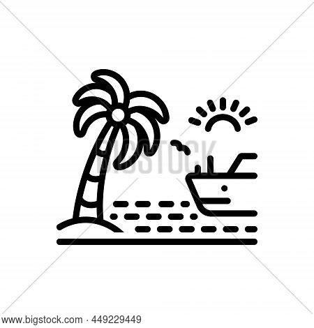 Black Line Icon For Coast Seaboard Coastal-region Seashore Beach Boat Sea