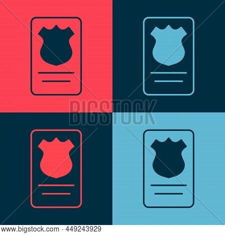 Pop Art Police Badge With Id Case Icon Isolated On Color Background. Vector