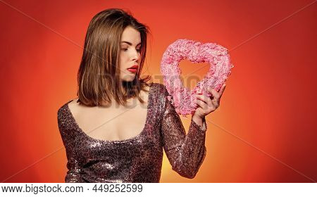 Valentines Day Party. I Love You. Sexy Woman In Glamour Dress. Love And Romance. Valentines Day Sale