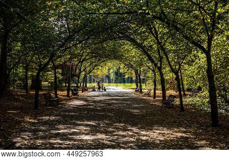 Schaerbeek, Brussels - Belgium -  10 15 2018: Locals Walking And Playing With Kids  In The Josaphat 