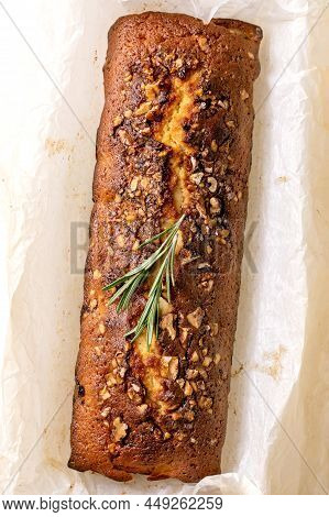 Homemade Lemon Cake With Nuts And Rosemary