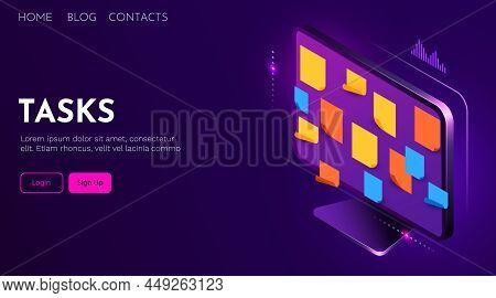 Post Note Paper, Memo Paper On Computer Screen. Scheduled For Job Or Short Note For Work Concept.