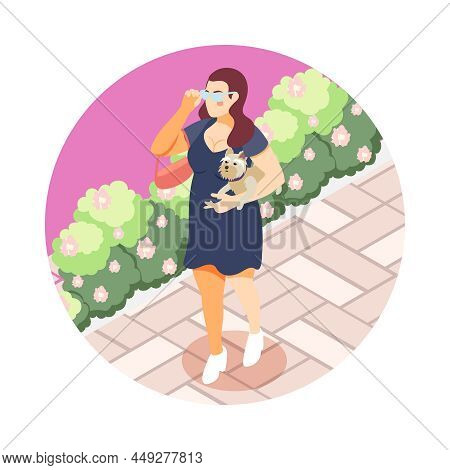 Large Size People Isometric Round Composition With Street Scenery And Plus Size Woman Walking With D