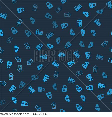 Set Lock And Check Mark, Credit Card With Lock, Cloud Computing And Retro Wall Watch On Seamless Pat