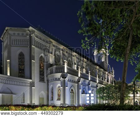 Singapore - September 11, 2019: Gothic Chapel Of Chijmes, An Old Catholic Convent Converted Into A S