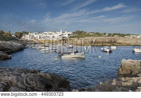 Sant Lluis, Spain - August 3, 2021: Marina Of Binibeca Vell, A Small Town In De Municipality Of Sant