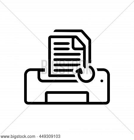 Black Line Icon For Reprint Reimression Print Refresh Transcription Machine Paper