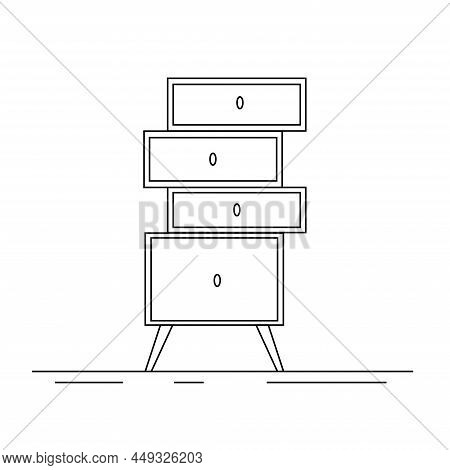 Vector Icon Of Bedside Table, Modern Furniture Design. Bedside Wooden Chest Of Drawers, Carpentry. D