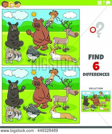 Cartoon Illustration Of Finding The Differences Between Pictures Educational Game For Children With 