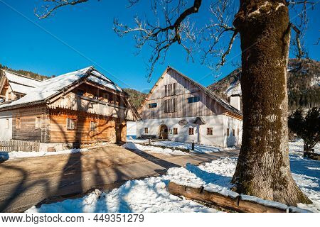 Zgornje Jezersko, Slovenia - 14 January 2022: Tourist Farm Senks Homestead