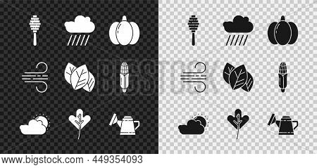 Set Honey Dipper Stick, Cloud With Rain, Pumpkin, Sun And Cloud Weather, Leaf Or Leaves, Watering Ca