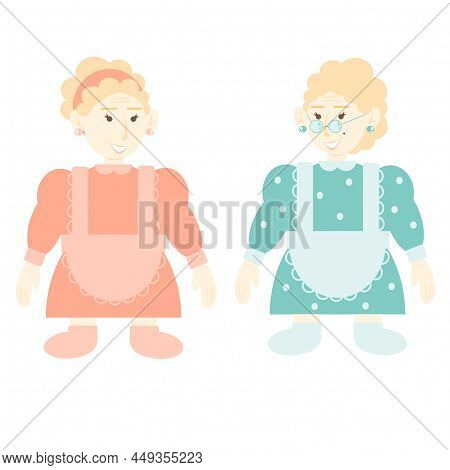 Two Aged Women. Elderly Women In Dresses. Old Ladies.