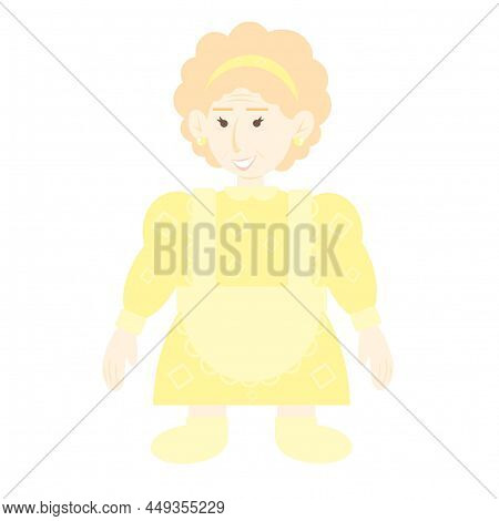 Grandmother. A Lovely Old Woman In A Yellow Dress And Headband.