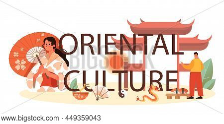Oriental Culture Typographic Header. Professional Scientist Researching