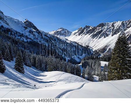 Skitour On The Mountain Mutteristock, Innerthal. Ski Mountaineering In Switzerland.winter Landscape 