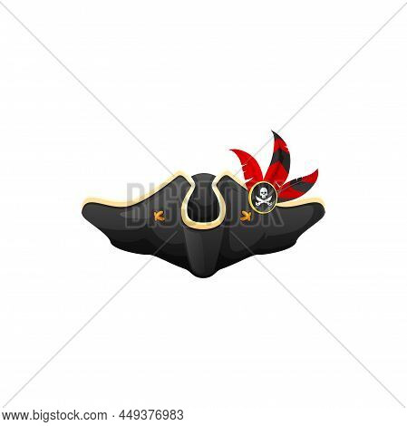 Pirate Hat, Caribbean Captain Headwear With Jolly Roger Skull With Crossed Bones Isolated Sailor Cap