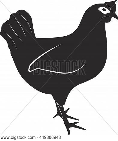 Chicken. Flat Black Silhouette. Pets. Vector Image.