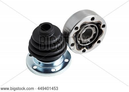 Driveshaft Isolated On White Background. Spare Part Of A Car. Hinge Kit. Inner Sling.
