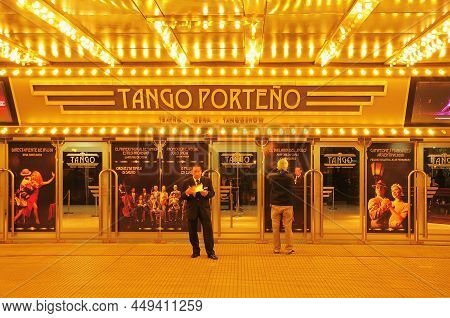 Buenos Aires, Argentina - April 14, 2012: Entrance Of The Theatre Tango Porteno At Evening Time.